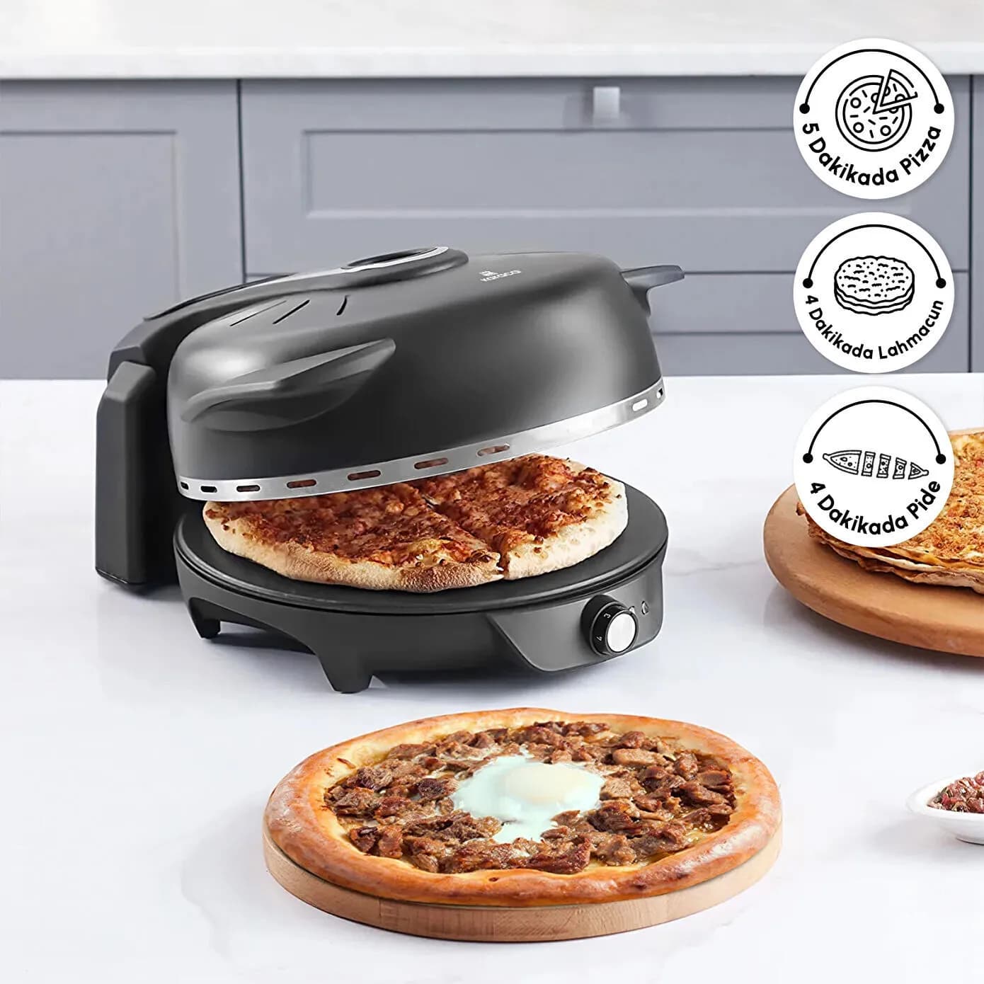 Karaca Gastro 10 in 1 Pizza Pide Lahmacun ve Tandır Ekmeği Makinesi Biodiamond Matte Black