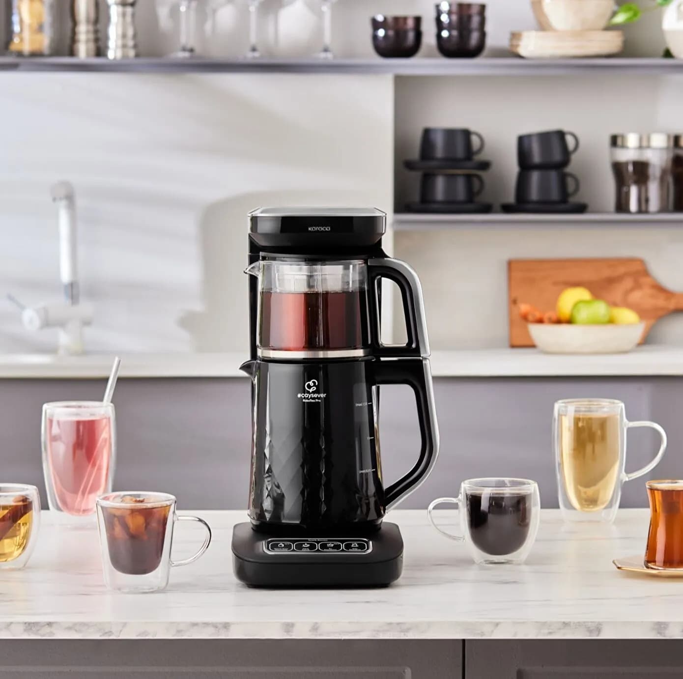 Karaca Çaysever Robotea Pro Quartz 4 in 1 Konuşan Çay Makinesi Black Chrome