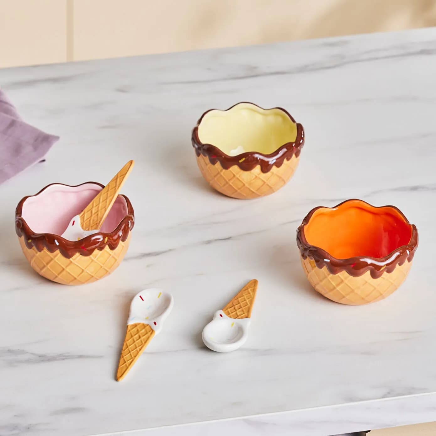 Karaca Chocolate Chip 3'lü Kaşıklı Dondurma Kasesi 10 cm