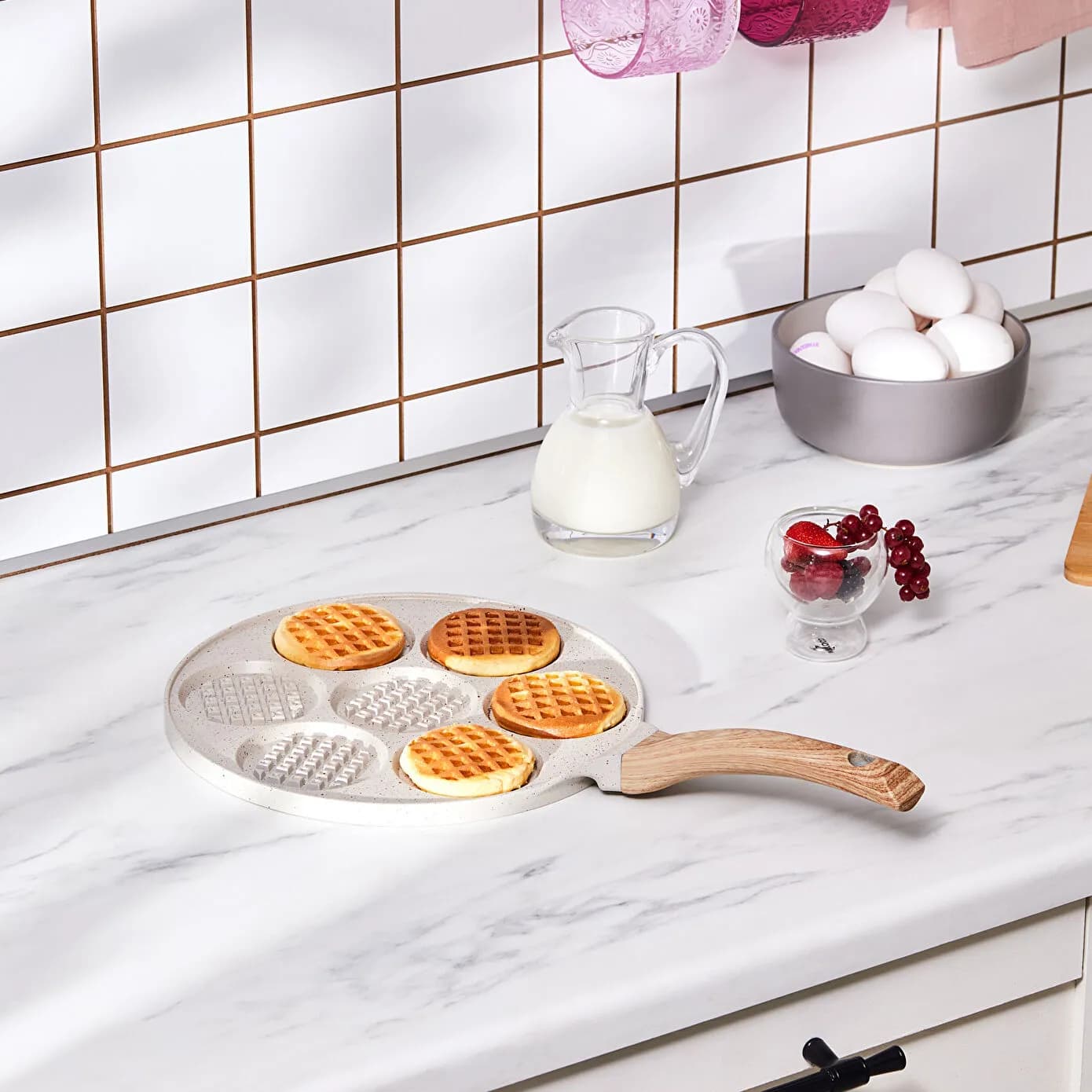 Karaca Mutfaksever Biogranit Waffle Pankek Tava 26 Cm Krem