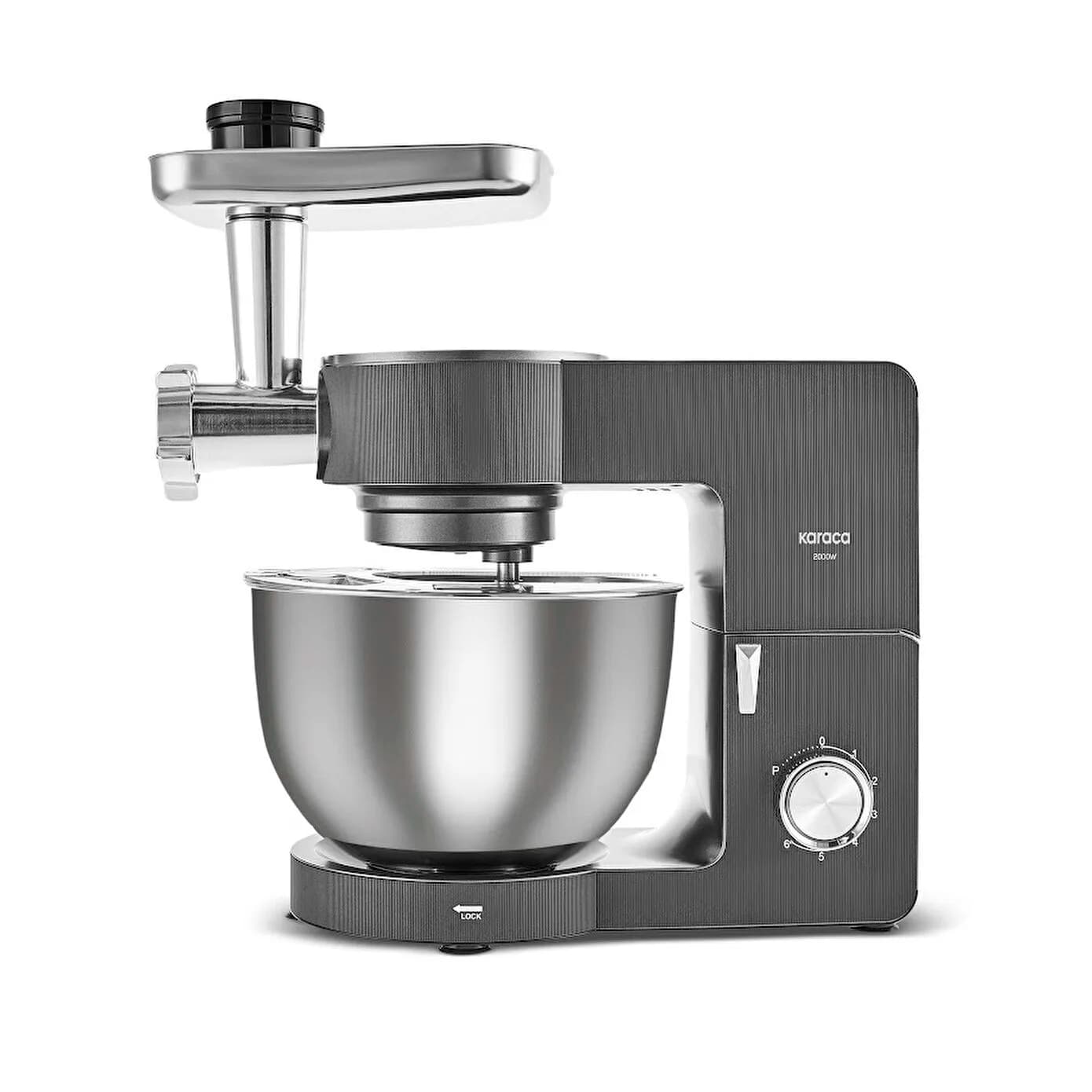 Karaca Multichef Ultra Kıyma Çekme/Sucuk-Sosis/İçli Köfte Aparatlı Hamur Yoğurma Makinesi Antrasit 2000W 8L