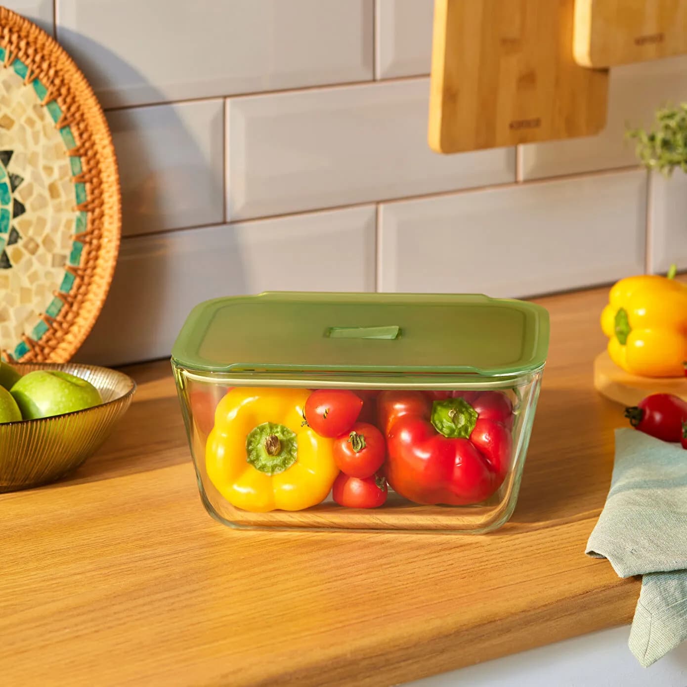 Karaca Green Dikdörtgen Cam Saklama Kabı 2700 ml