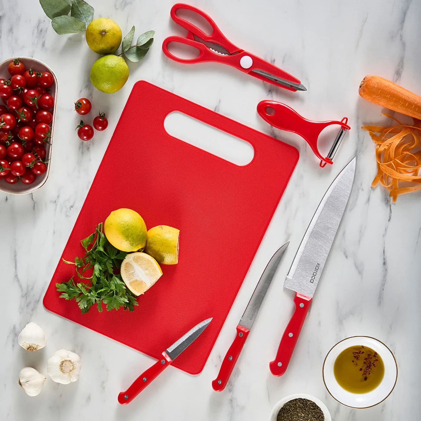 Karaca Sharp 4 in 1 6 Parça Kesme Tahtalı Bıçak Seti Kırmızı