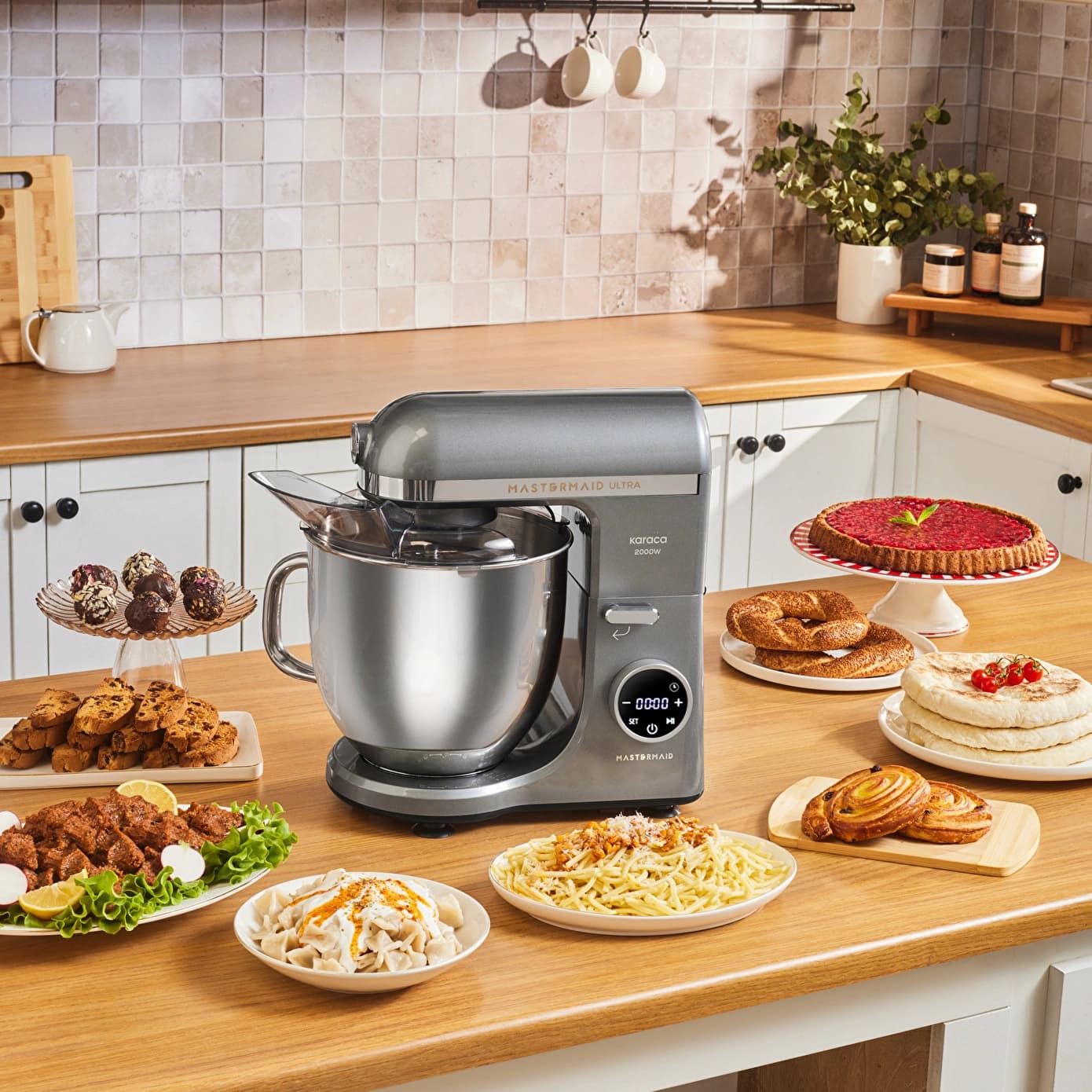 Karaca Mastermaid Chef Ultra D2000W Dijital Ekranlı Hamur Yoğurma Makinesi Galaxy Grey 7L