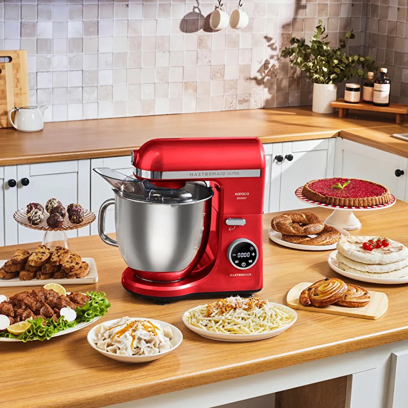 Karaca Mastermaid Chef Ultra D2000W Dijital Ekranlı Hamur Yoğurma Makinesi Imperial Red 7L