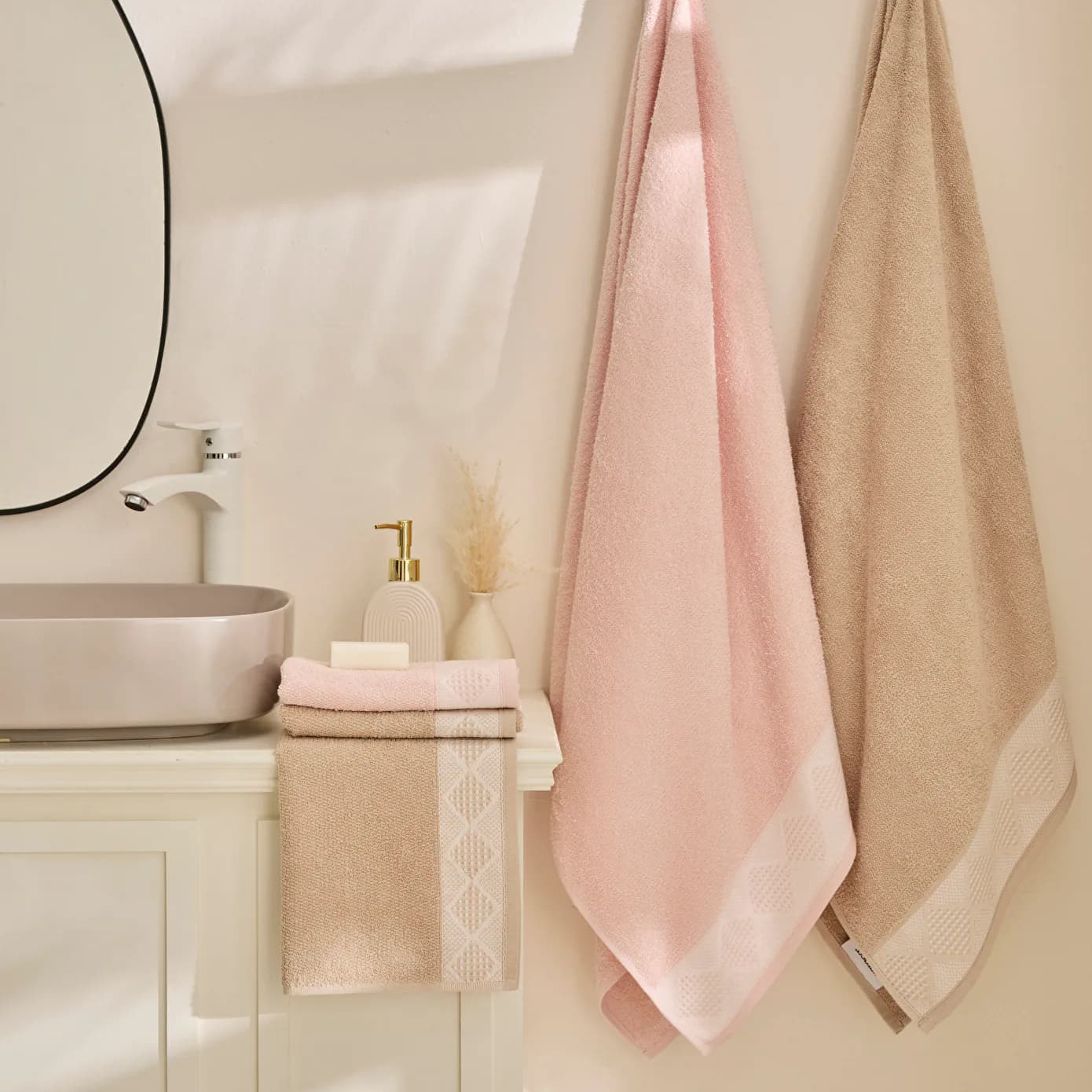 Karaca Home Diamond Touch %100 Pamuk Hamam Seti 4 Parça Pudra Bej