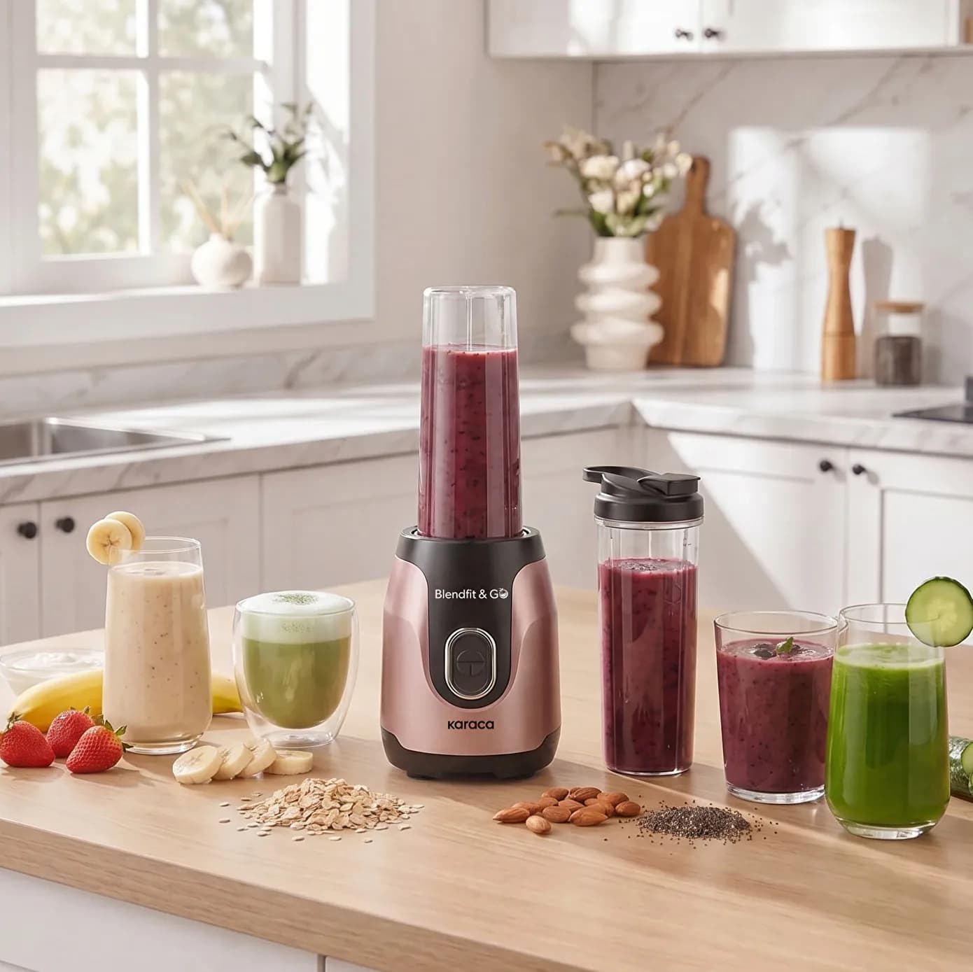 Karaca Blendfit Go Personal Kişisel Smoothie Blender Çift Hazne Rosegold 600ml & 400ml