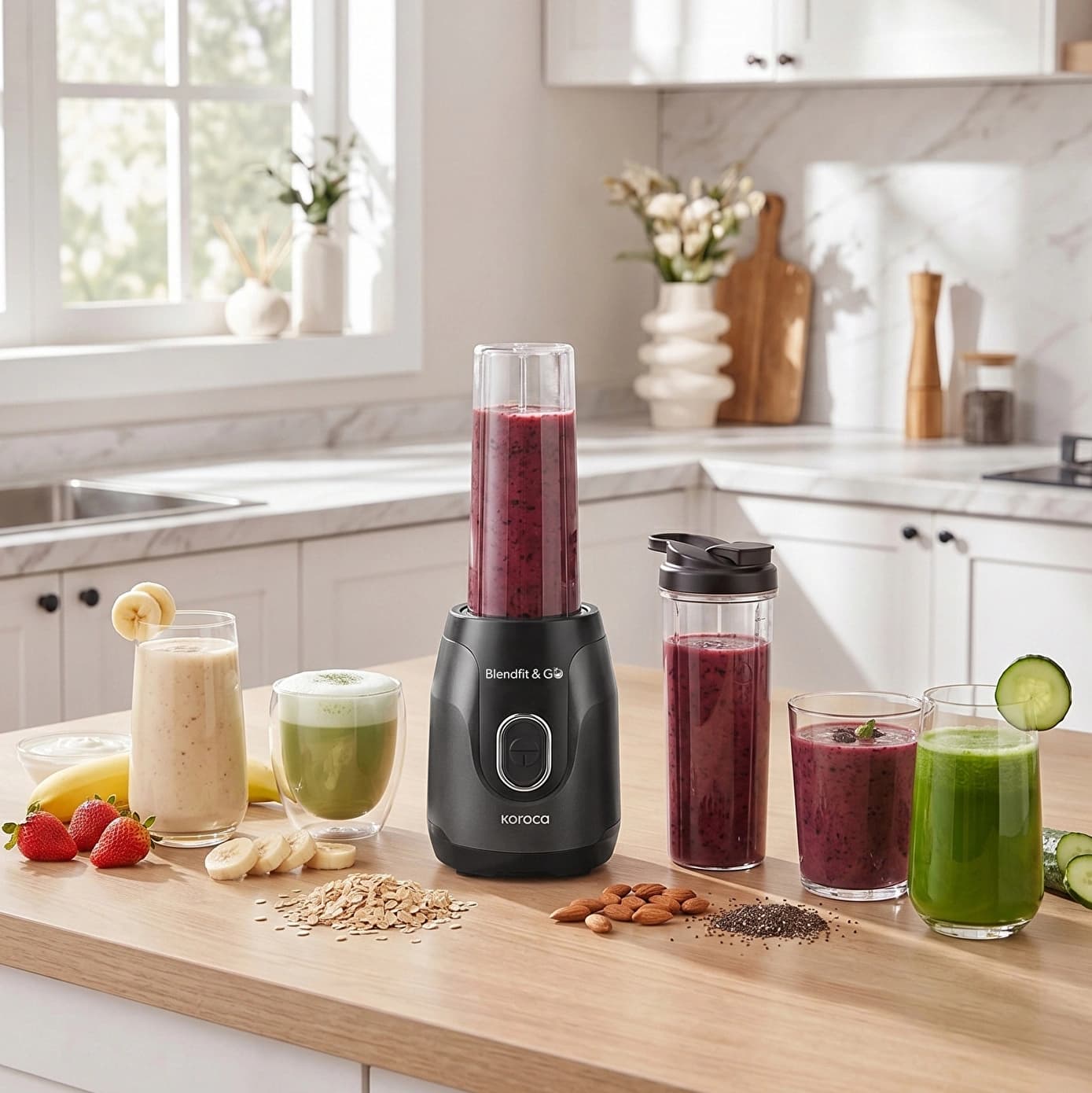 Karaca Blendfit Go Personal Kişisel Smoothie Blender Çift Hazne Siyah 600ml & 400ml