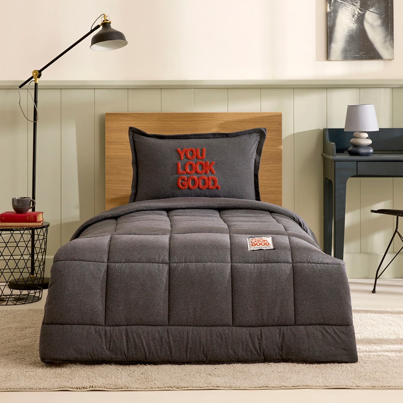 Karaca Home Motto Cotton Comfort Tek Kişilik Antrasit Uyku Seti
