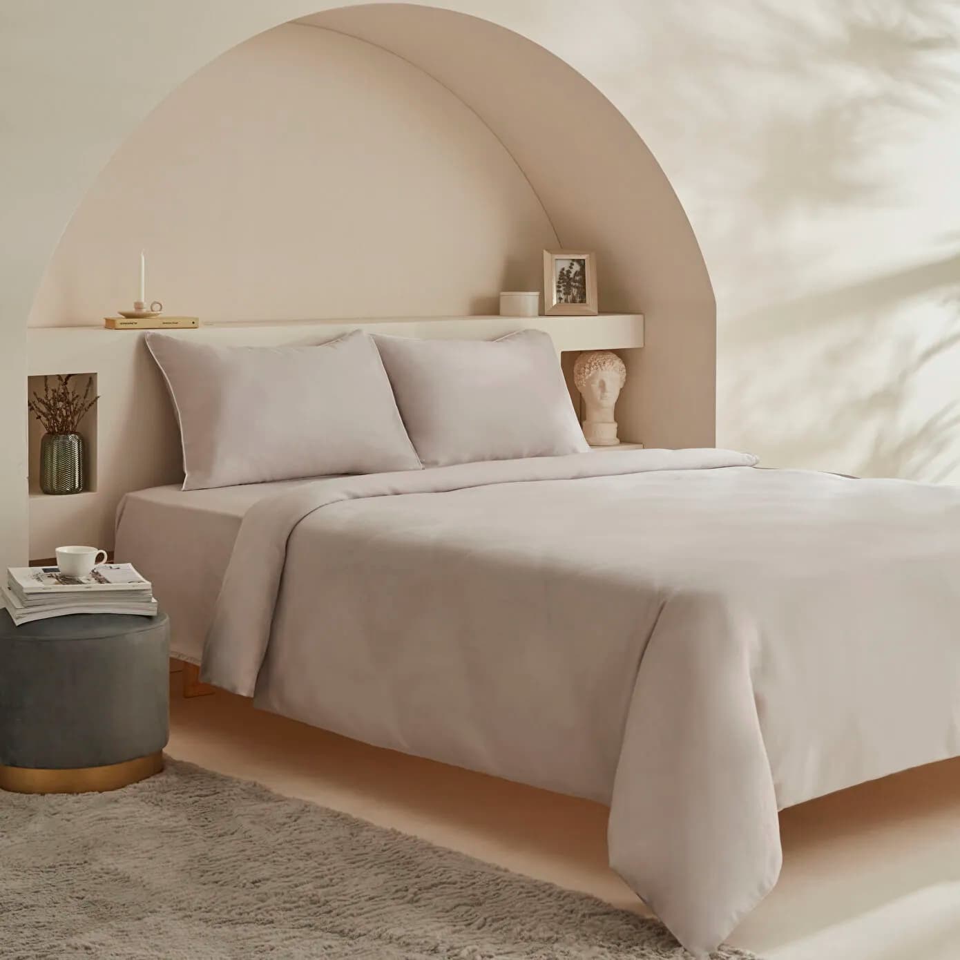 Karaca Home Vinas 80 Tel %100 Pamuk Çift Kişilik Saten Biyeli Nevresim Takımı Açık Gri