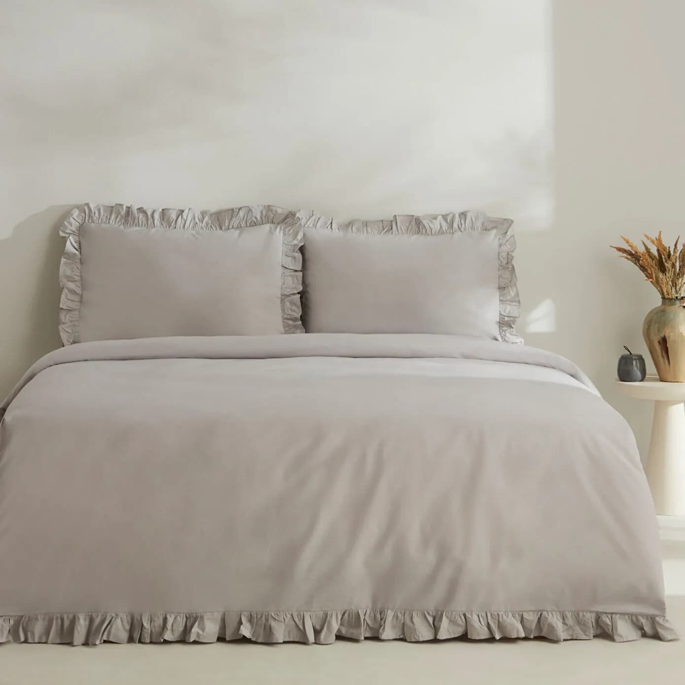 Karaca Home Pure Ruffle %100 Pamuk Çift Kişilik Fırfırlı Nevresim Takımı Açık Gri