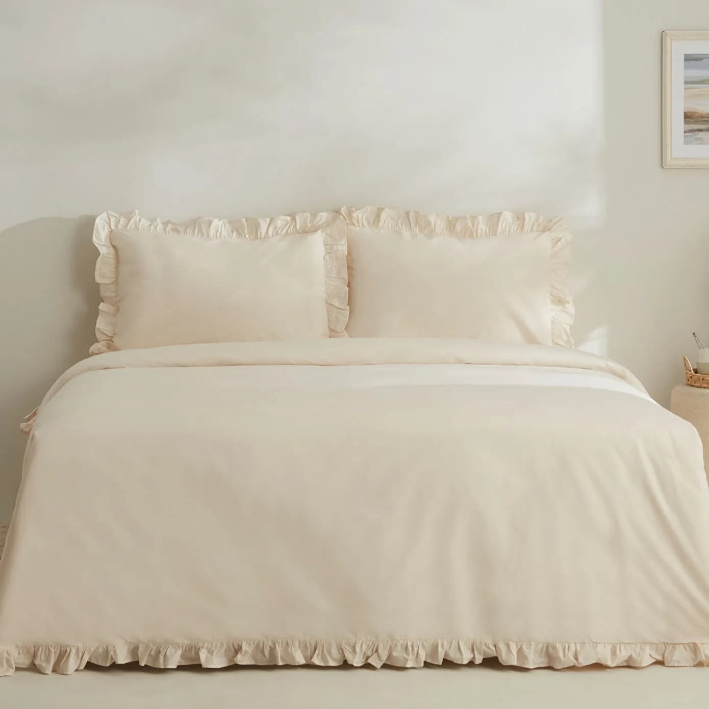 Karaca Home Pure Ruffle %100 Pamuk Çift Kişilik Fırfırlı Nevresim Takımı Açık Bej