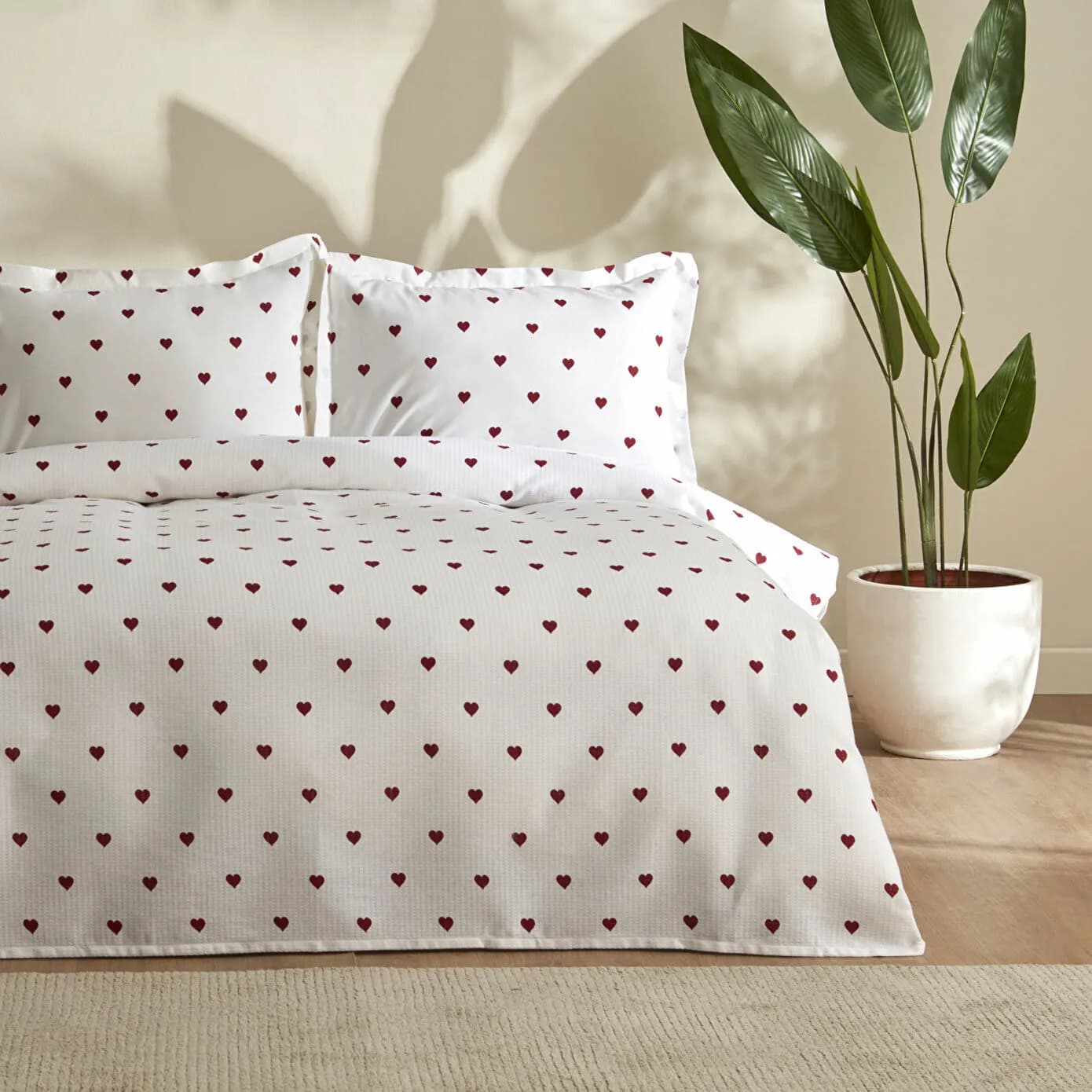 Karaca Home Amour Kalp Desenli Tek Kişilik Pike Takımı Kırmızı