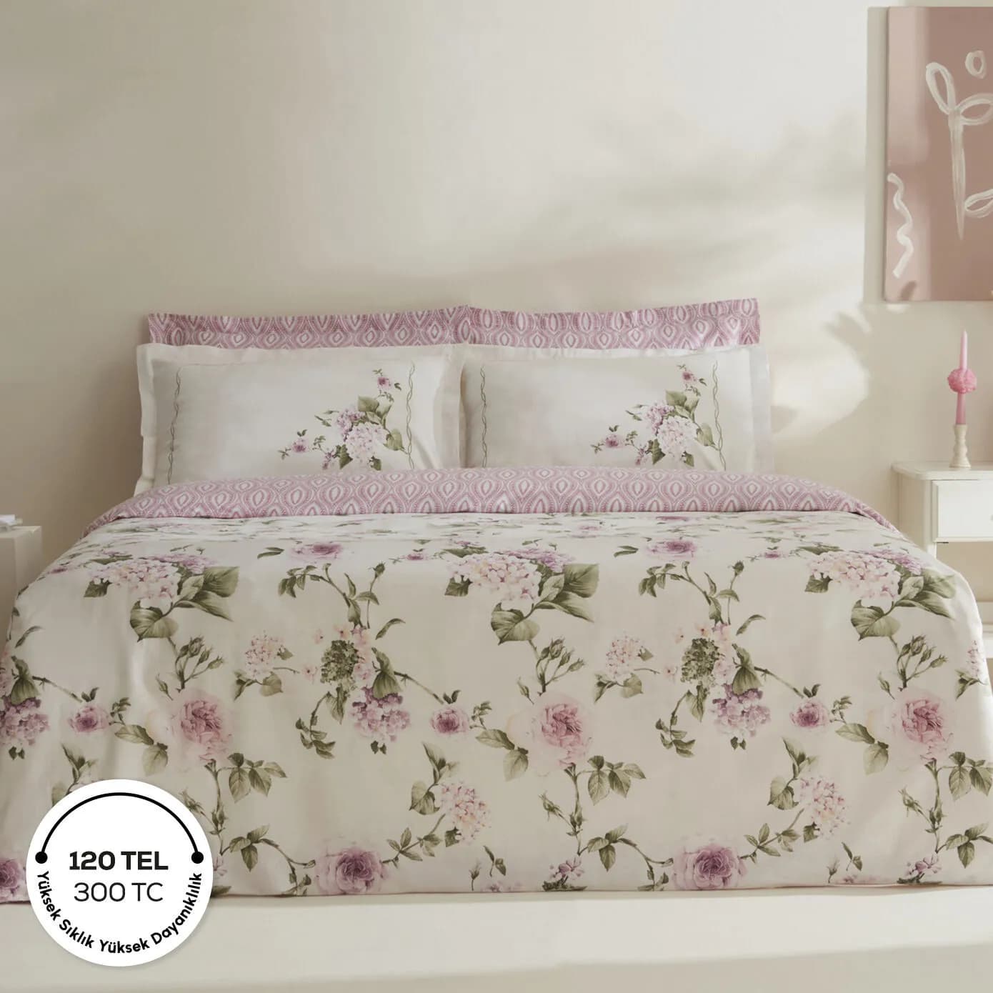Karaca Home Rosales %100 Pamuk 120 Tel Çift Kişilik Saten Nevresim Takımı