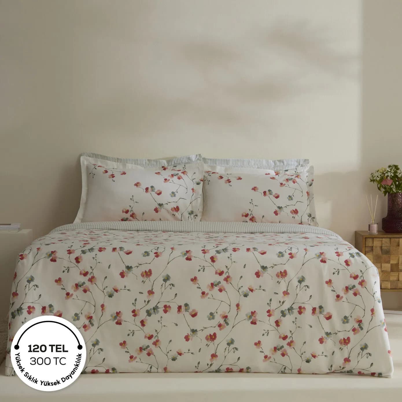 Karaca Home Lilian %100 Pamuk 120 Tel Çift Kişilik Saten Nevresim Takımı