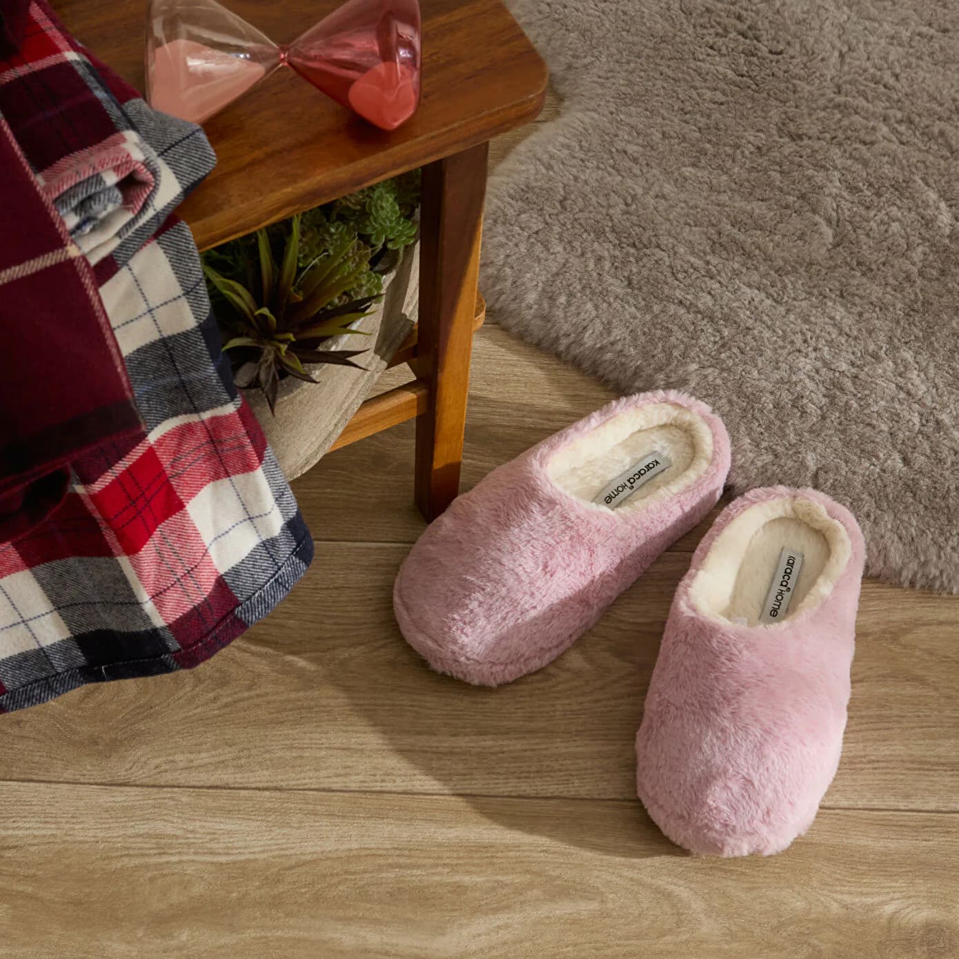 Karaca Home Cosy Peluş Kadın Ev Terliği 36-37 Numara Pembe/Beyaz