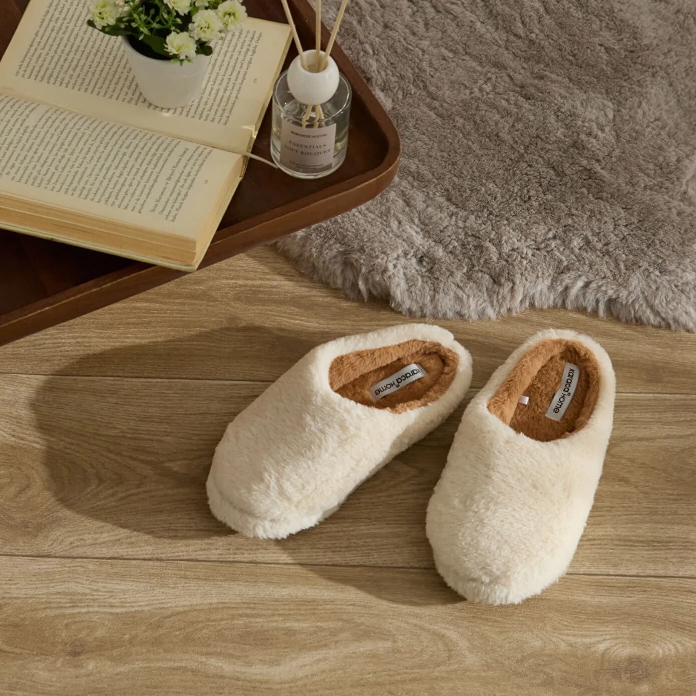Karaca Home Cosy Peluş Kadın Ev Terliği 40-41 Numara Beyaz/Kahverengi