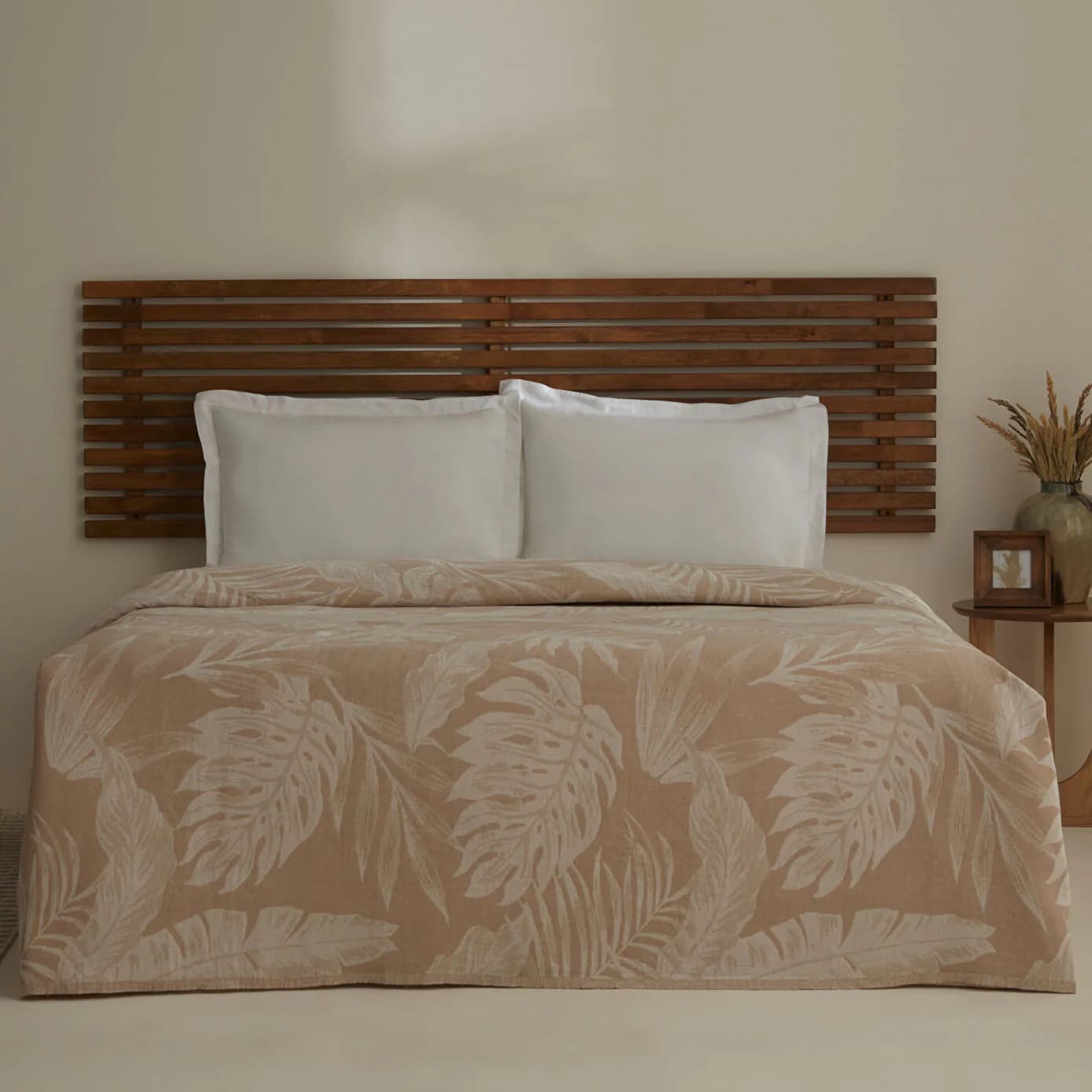Karaca Home Leafy Sea Müslin Çift Kişilik Tek Pike Bej