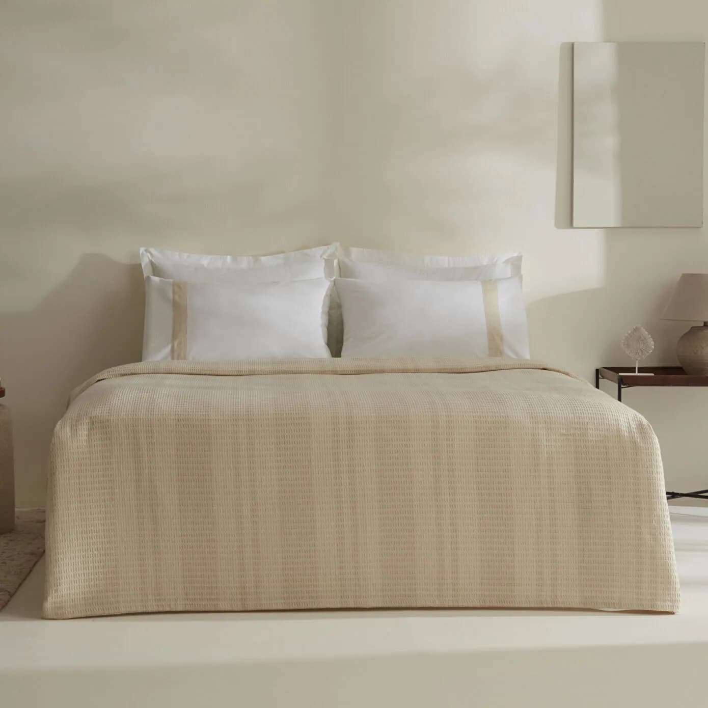 Karaca Home Delisa %100 Pamuk Keten Çift Kişilik Pike Takımı Krem