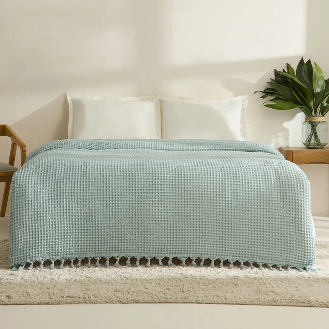Karaca Home Mady Waffle Çift Kişilik Tek Pike Mavi