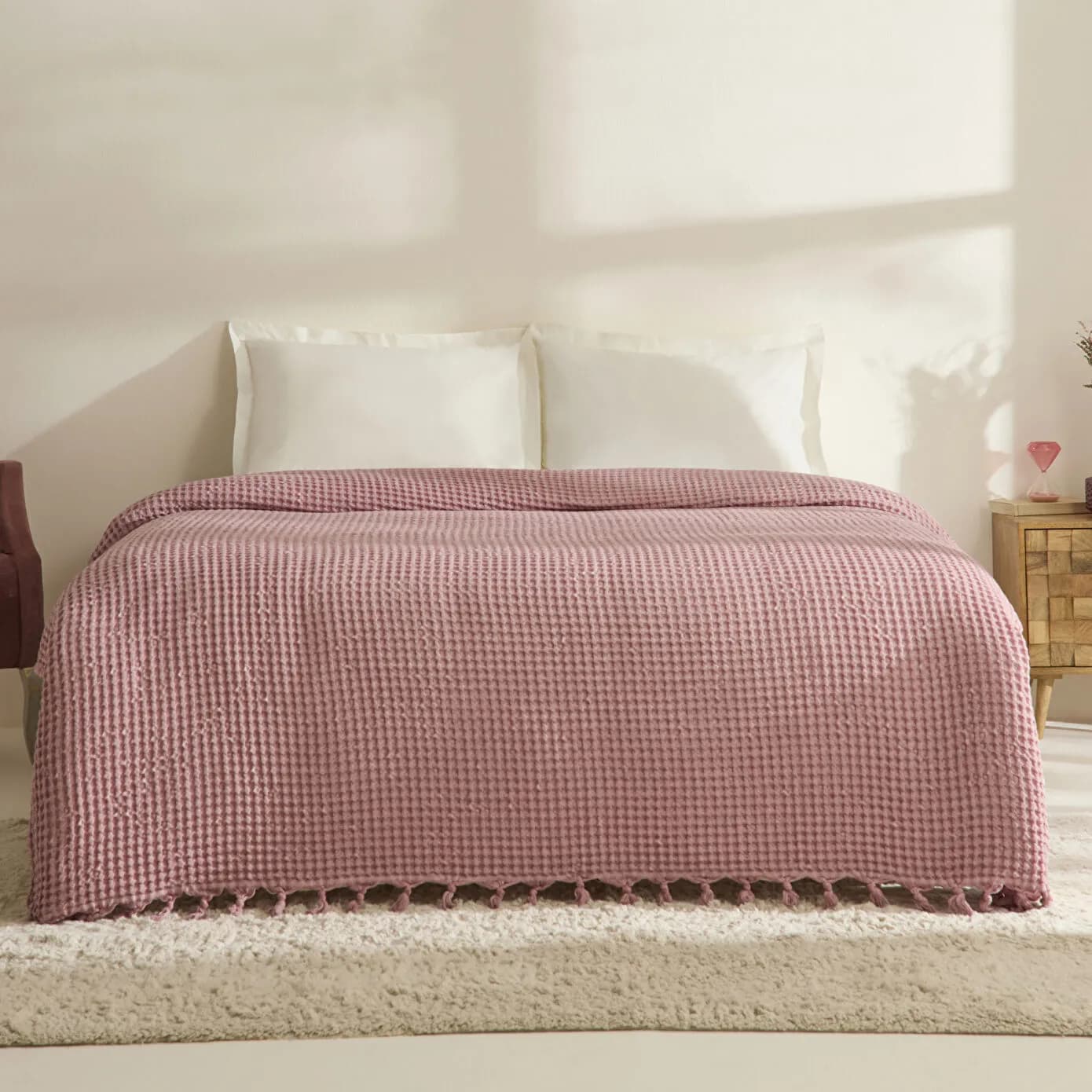 Karaca Home Mady Waffle Çift Kişilik Tek Pike Pembe