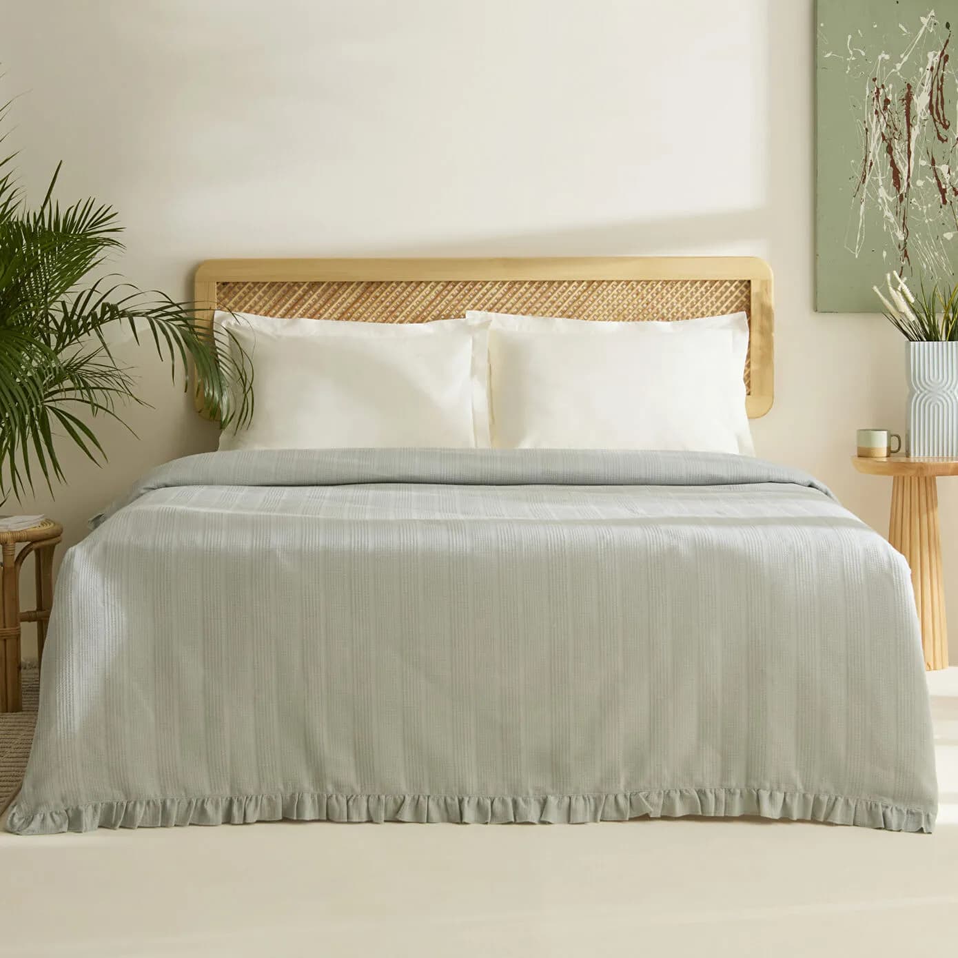 Karaca Home Maye %100 Pamuk Fırfırlı Çift kişilik Tek Pike Mint