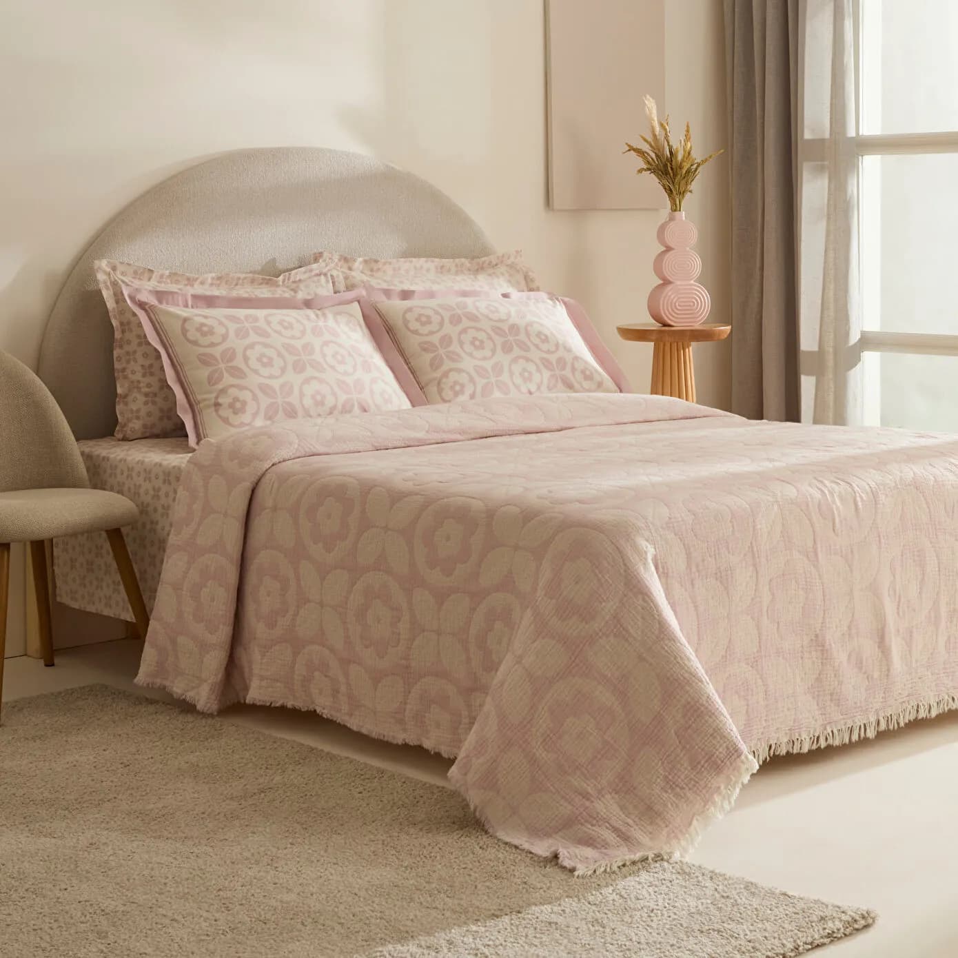 Karaca Home Shayla Pembe Baskılı Müslin Pike Takımı