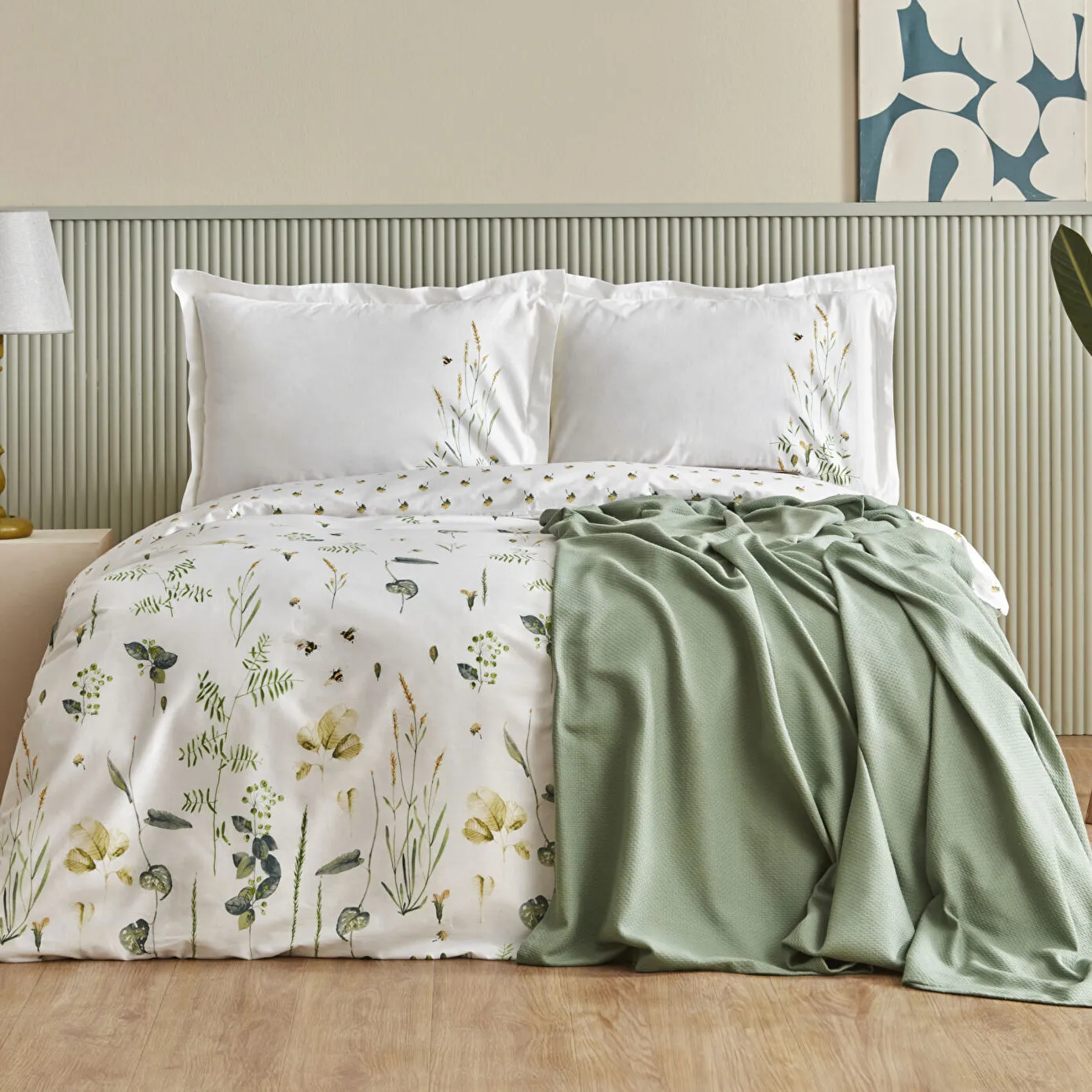 Karaca Home Herbal %100 Pamuk Çift Kişilik Nevresim Pike Hediyeli Takım Beyaz