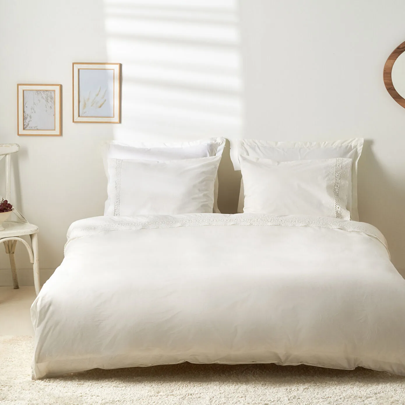 Karaca Home Mia Çift Kişilik Nevresim Takımı Dantelli Beyaz