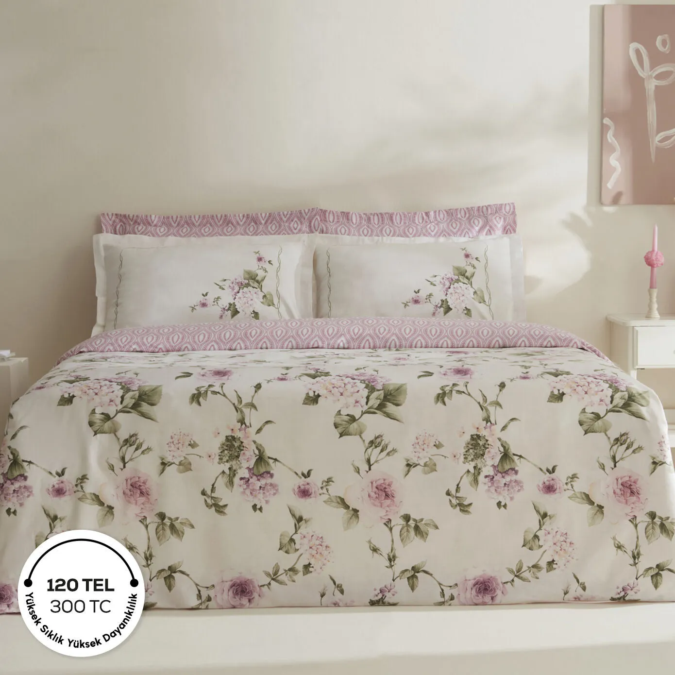 Karaca Home Rosales %100 Pamuk 120 Tel Çift Kişilik Saten Nevresim Takımı