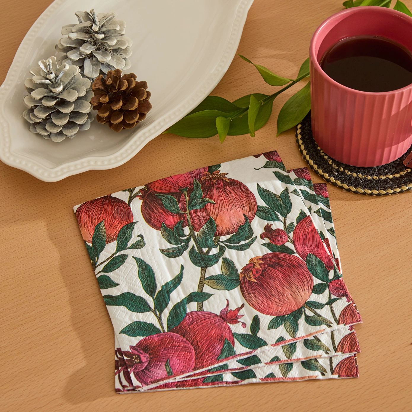 Karaca Home Bellis 20'li Nar Desenli Kağıt Peçete 33x33 cm Bordo