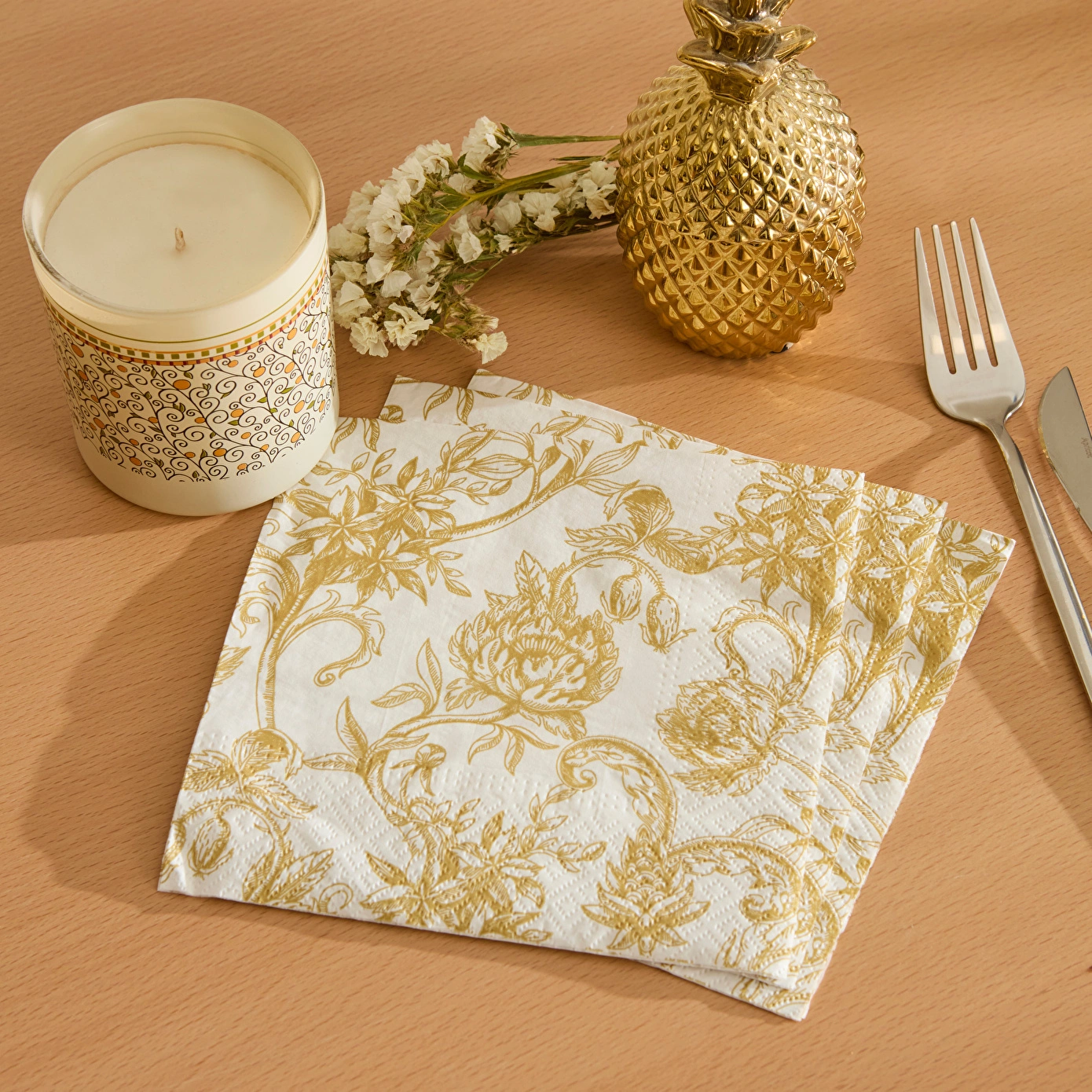 Karaca Home Bellis 20'li Motifli Kağıt Peçete 33X33 cm Gold