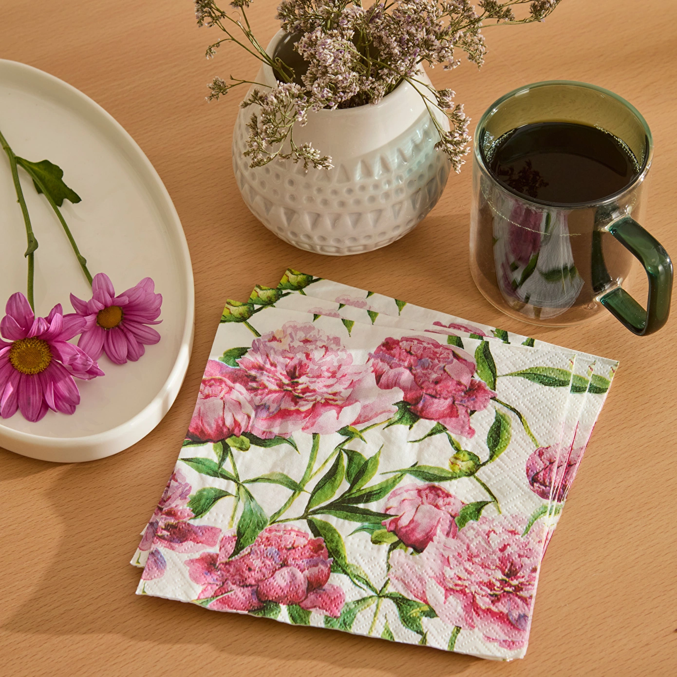 Karaca Home Bellis Rose 20li Desenli Kağıt Peçete 33x33 Cm Pembe