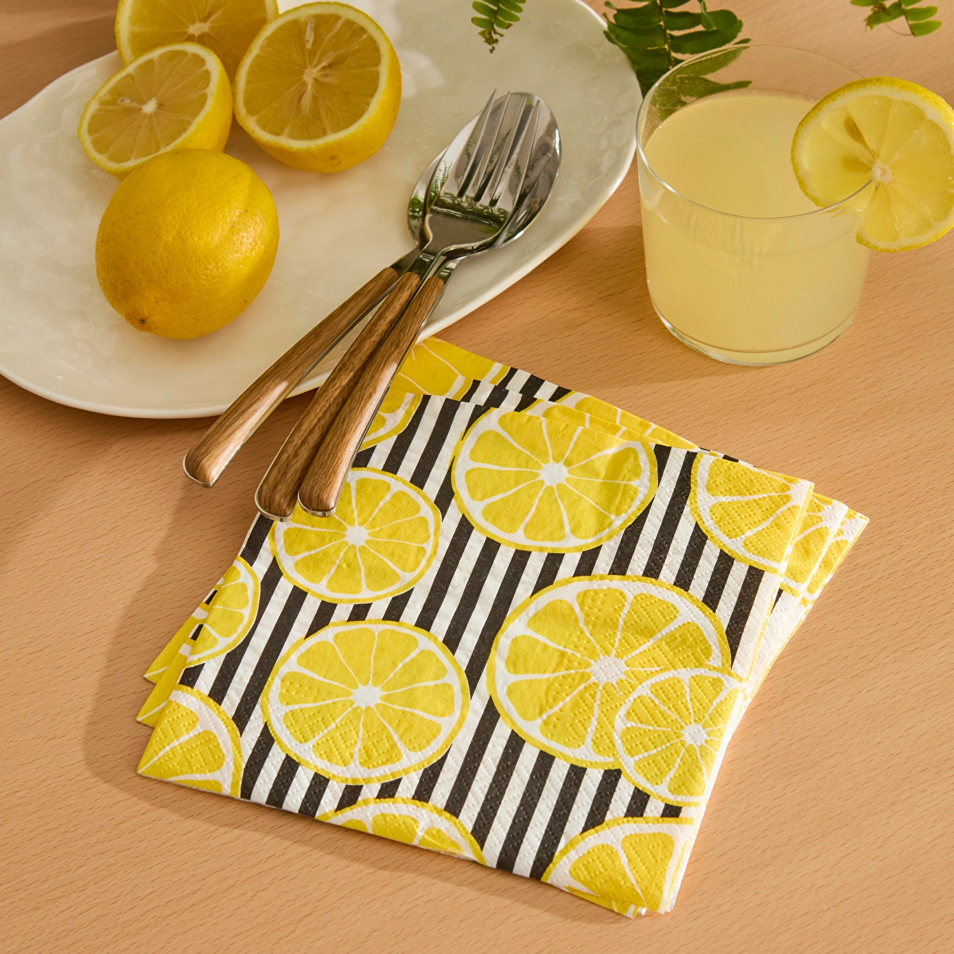 Karaca Home Bellis Limon 20li Desenli Kağıt Peçete 33x33 Cm Siyah Beyaz