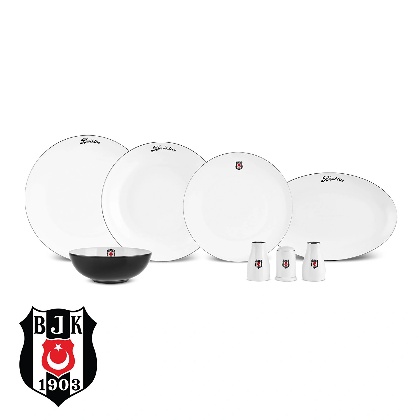 Karaca x Beşiktaş Lisanslı Elegance Bone Platin 53 Parça 12 Kişilik Yemek Takımı