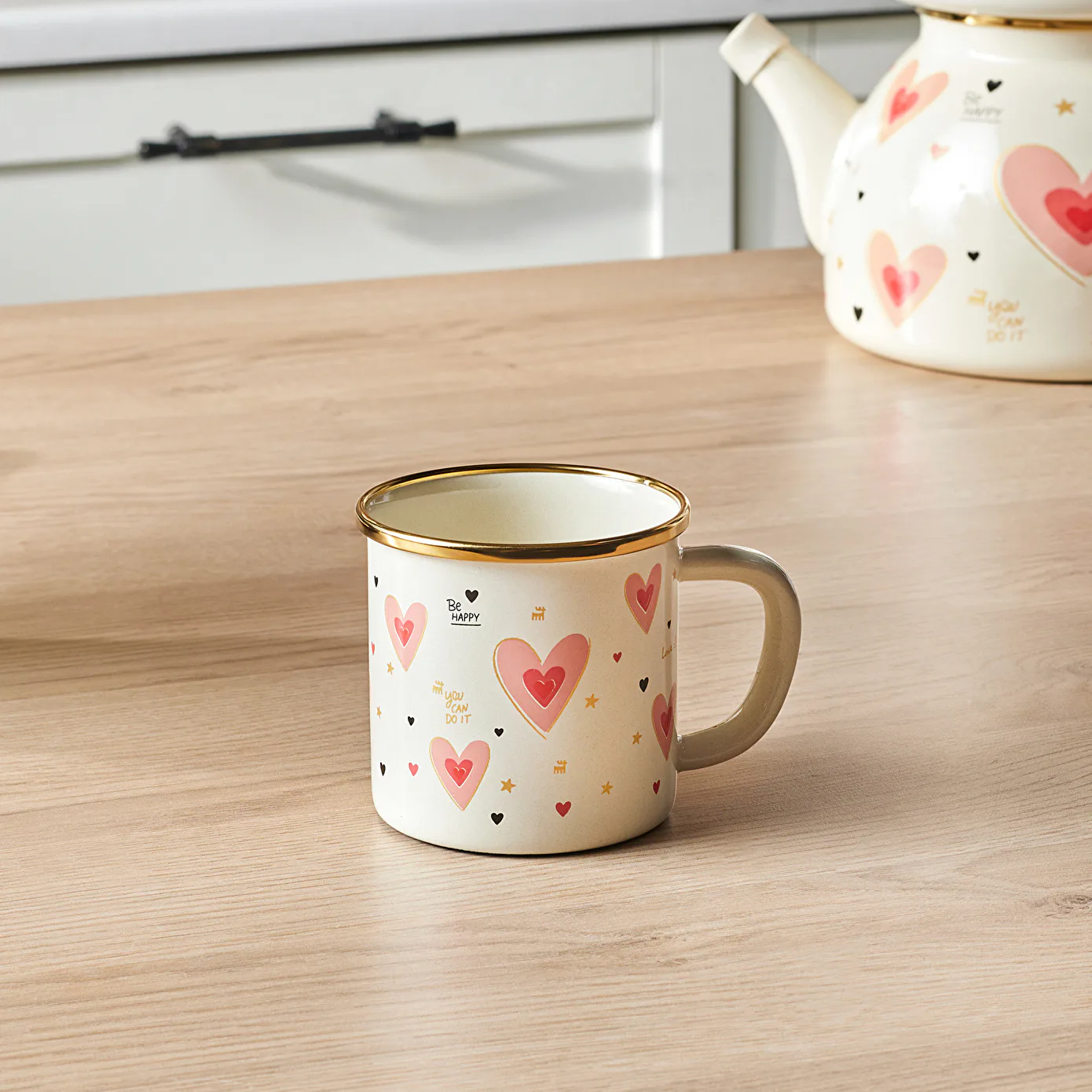 Karaca Pink Love Emaye Kupa 350 ml