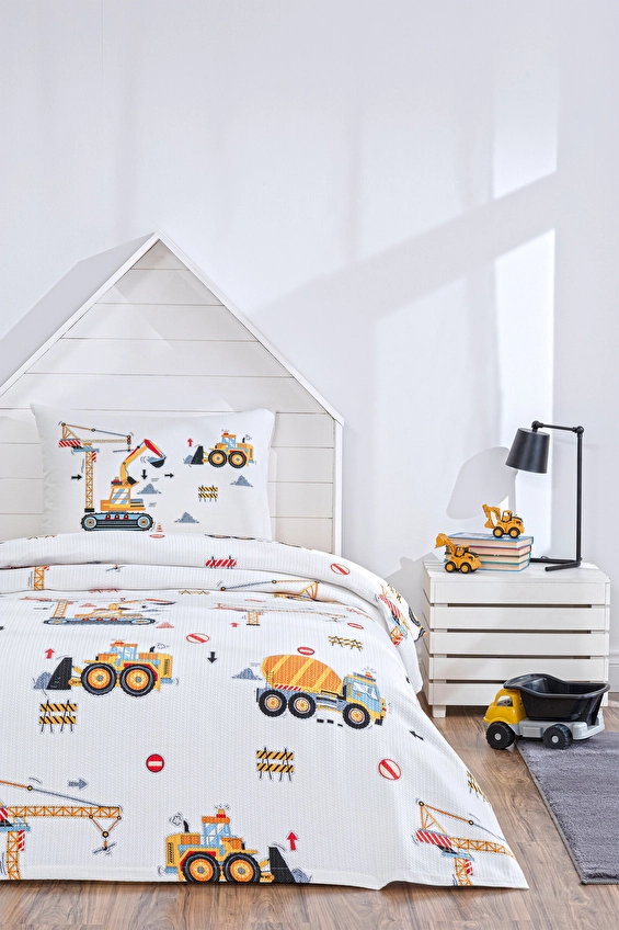 Özdilek Builder Tek Kişilik Lastikli Çarşaf Çocuk Pike Takımı