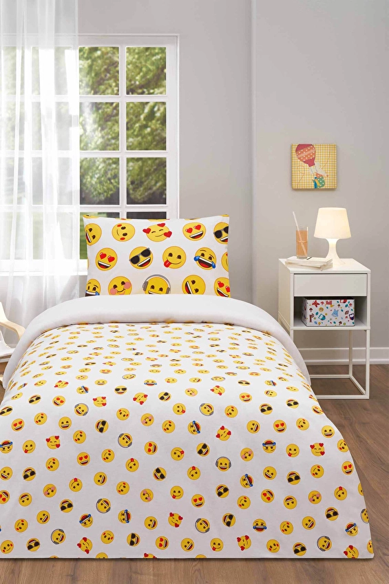 Özdilek Emoji Joy Tek Kişilik Lastikli Çarşaf Nevresim Takımı