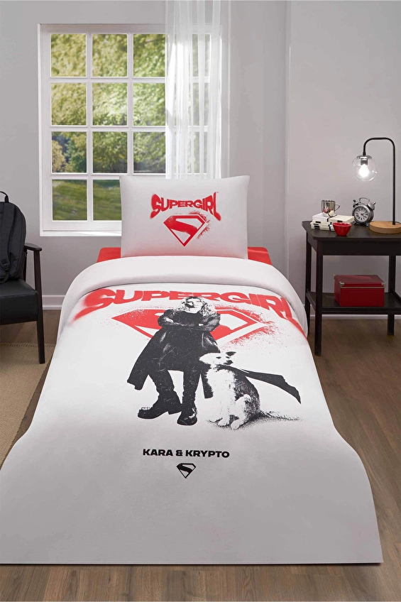 Özdilek Supergirl Krypt Lisanslı Lastikli Çarşaf Tek Kişilik Nevresim Takımı