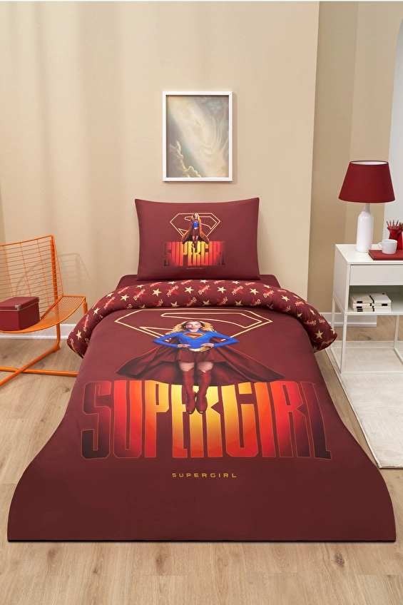 Özdilek Supergirl Lisanslı Lastikli Çarşaf Tek Kişilik Nevresim Takımı