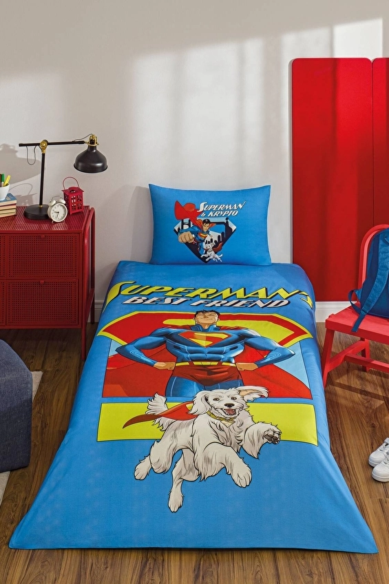 Özdilek Superman Best Friend Tek Kişilik Lisanslı Lastikli Çarşaf Çocuk Nevresim Takımı