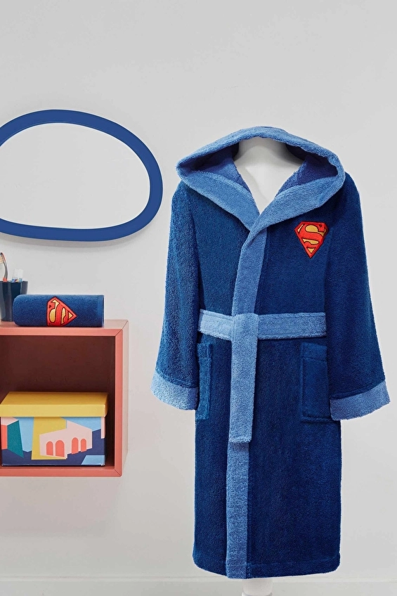 Özdilek Superman Hero Nakışlı Lisanslı Kapüşonlu Çocuk Bornozu 9/10 Yaş